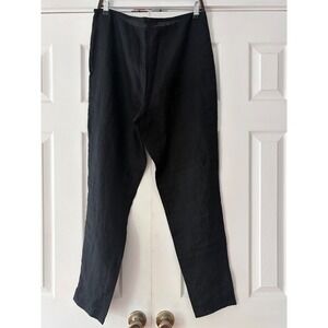 John Patrick Organic‎ Black Linen Tapered Pants Side Zip Slit Hem Womens Size 10